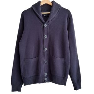 🍒 British Khaki Thick Knit Sweater Cardigan Top Navy Blue Sz M